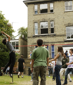 Ham school rearviewofschoolduringvolleyball